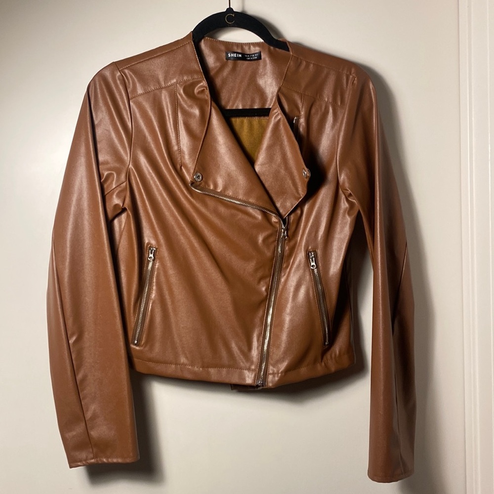Faux brown shein leather jacket size M